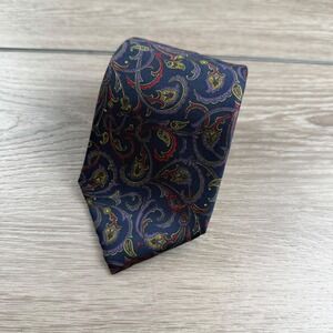 J.D. Christopher Mens Necktie Hand Sewn Silk Paisley Navy Blue Red OS
